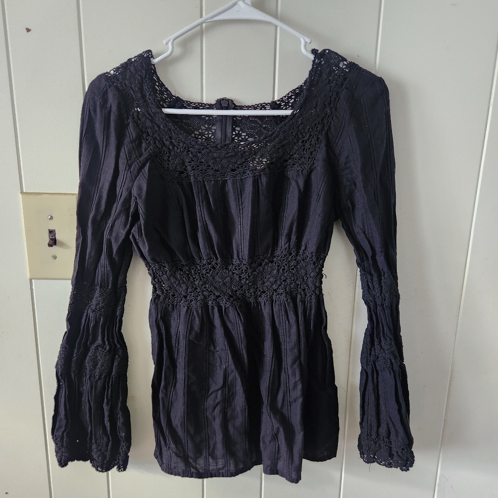 MICHAEL Michael Kors Black Lace Trimmed Women's Top Size 10